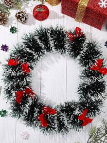 1 Stück Weihnachts-Lametta-Girlande, künstlicher Weihnachtskranz, dunkelgrüne Frost-Spitzen Metallgirlande, Weihnachts-Metallgirlande zum Aufhängen, Kamin-Kranz-Dekoration, Treppengeländer-Dekoration, Innen- und Außendekoration, Weihnachtsdekoration, Raumdekoration, Winterdekoration