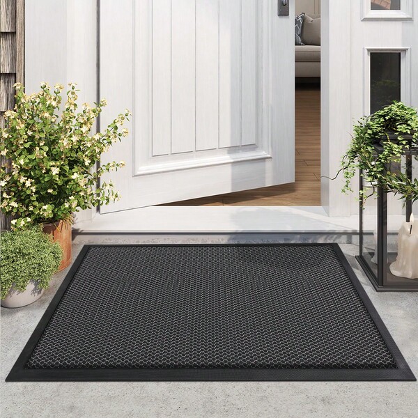 1 szt. - wodoodporna mata zewnętrzna z elastyczną siatką, wytrzymałe gumowe maty zewnętrzne, niskoprofilowa, odporna na zabrudzenia, odporna na plamy mata przed drzwi wejściowe, antypoślizgowe maty wejściowe przed drzwi wejściowe, czarno-szare