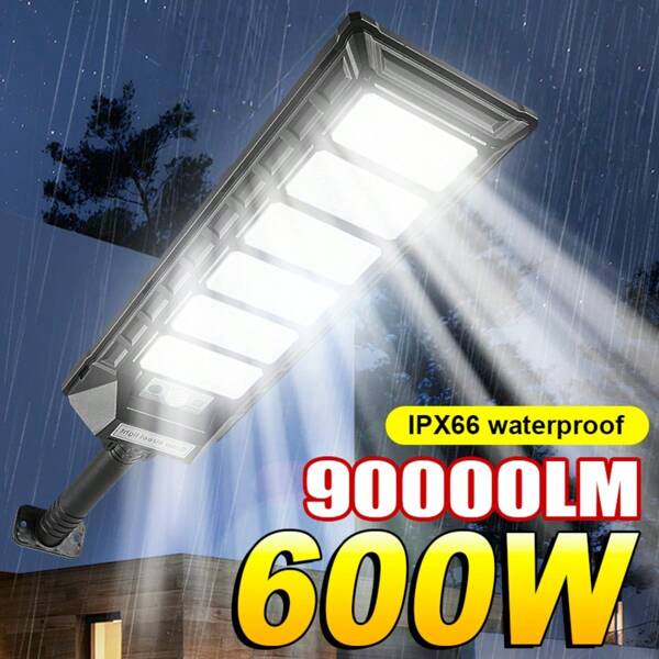 600W Leistungsstärkste Solar-LED-Leuchte, super hell, Außenstraßenlampe mit weitem Beleuchtungsbereich von 150 m², Fernbedienung, Garten- und Wandleuchte