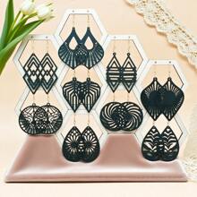 9 Pairs/Set Elegant Vintage Wooden Hollow Geometric Floral Pattern Earrings Set For Women