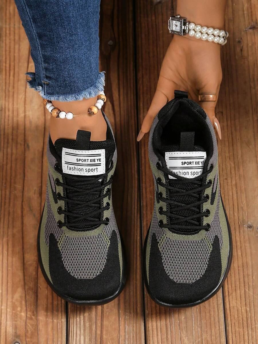 Plus Size Women's Sports Shoes With Woven Strap Decoration, Suitable For Outdoor Sports, Casual Wear, Non-Slip Walking Shoes - Military - View 1