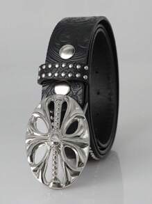 1 件经典女士压花腰带，西部牛仔腰带扣波西米亚风格腰带金属扣个性化时尚，男女通用街头时尚 Y2K 腰带，适合搭配牛仔裤，适合男士女士，是送给家人和朋友秋季、秋季、万圣节的理想礼物 - 黑色白K扣 - 查看 9