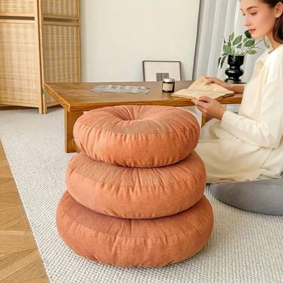 1 个圆形坐垫 - 全厚填充，柔软透气面料，支撑冥想瑜伽垫，客厅卧室多用途榻榻米地板座椅，宠物友好型灰色家居装饰，客厅靠垫，中性色装饰，柔软面料结构