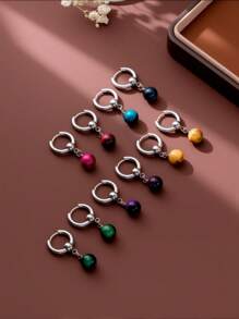 Multicolor Tiger Eye Stone Beaded Pendant Stainless Steel Earrings, Essential Gift For Women. The Stone Shape And Color May Vary, And Slight Cracks Or Mineral Spots Are Normal.