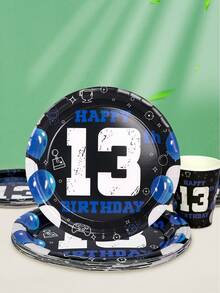 10 Stücke 13. Geburtstag Dekorationen für Jungen Blau Schwarz 13. Geburtstag Party Teller Becher offizielles Teenager 13 Geschirr für Teenager Jungen Glücklicher 13 Jahre alter Party Zubehör