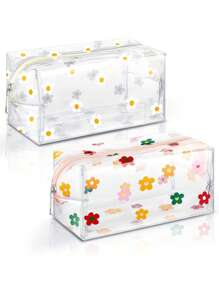 1pc Transparent PVC Pencil Case, Large Capacity Multi-Purpose Bag, Colorful Floral Design, Portable Zipper Storage Pouch For Makeup, Stationery & Accessories,Pencil Pouch,School Bag