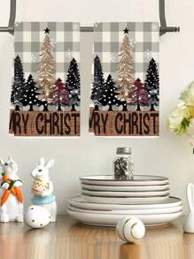 2 piezas Toallas de mano navideñas, diseño de patrón de Papá Noel y muñeco de nieve a cuadros rojos, paños de cocina, trapos de limpieza de cocina, decoración de cocina y comedor, suministros para fiestas al aire libre, adecuados para decoración navideña de cocina y baño, regalo de Adviento, sorpresa navideña