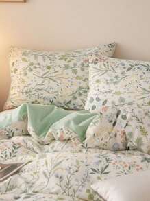 3pcs Delicate Flower Printed, Small Floral, Leaves Pattern, Anti-Pilling, Light Green, Brushed, Polyester Fiber Quilt Cover Set, Suitable For Girls, Students, Fresh Style, Super Soft, Lovely, Boys And Girls, School Students, Dorm Decor, All Seasons, Brushed Quilt Cover, Home Bedding, Excluding Quilt Insert, Twin/Queen/King Size - Multicolor - View 6