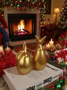 2pcs Gold Rabbit Figurines, Elegant Autumn Decor, Creative Resin Ornaments, Luxurious Holiday Home Decor, Theme Party Accents, Suitable For Dining Room, Living Room, Autumn Decor Area, Windowsill, Home Decoration, Autumn Decor, Theme Party Decoration Christmas Decorations Room Decor Christmas
