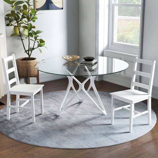 HOMCOM HOMCOM Lot de 2 chaises de Salle à Manger Chaise de Cuisine en Bois Massif de pin Chaise Blanche et bois style campagne