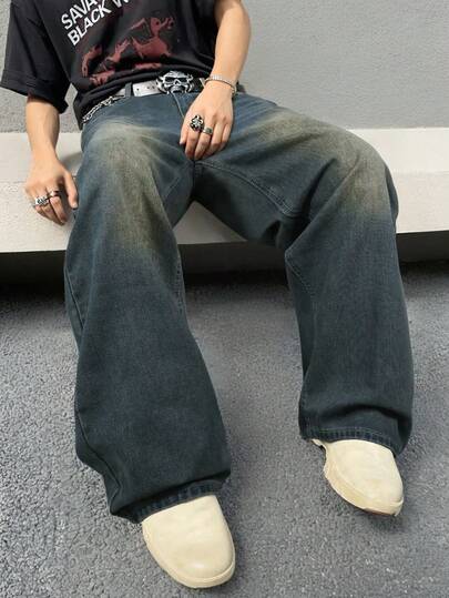 Denim Denim Vintage Desgastado e Lavado Plus Size Masculino