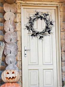 Halloween Wreath For Front Door, Halloween Black Garland Decorations, Artificial Black Twig Wreath With Glitter Bats, For Halloween Party, Porch, Front Door, Indoor, Outdoor, Farmhouse, Holiday Home Decor Halloween Decor Room Decor - Black - View 7
