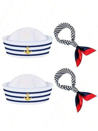 1 Set Assorted Polyester Sailor Cap, Yacht Captain Hat, Party Hat, Cosplay Costume, Nautical Accessories, Men/Women Hats, Men Accessories, Pirate Hat, Sun Hat, Beach Hat, Women Beach Hat, Women Sun Hat, Summer, Adult Party, Cruise Party, Nautical Theme, Bar, Nightclub, Carnival, Bachelor Party, Celebration, Beach