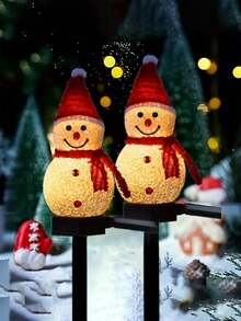 1 pieza Luz de ambiente con decoración de paisaje de muñeco de nieve con energía solar, luz de color cálido para decoración navideña exterior, adecuada para jardín, patio, césped, parque, porche y entrada de automóviles - Multicolor - Ver 2