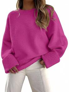 Women's Oversized Sweaters Fuzzy Chunky Warm Pullover Sweater/Vacation Outfits Women/Valentine Outfits For Women - 玫紅色 - 查看 1