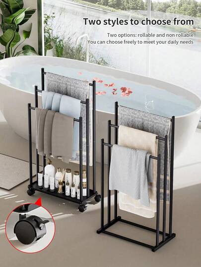 1 Piece 2/3 Floor Bathroom Standing Towel Holder With Shelf For Storing Phones And Cups, Easy Installation, Space-Saving, Suitable For Storing Towels, Blankets In The Bathroom Or Bathtub, Bathroom Storage Shelf And Bathroom Accessories Bathroom Organizer Back To School