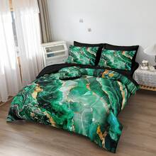 8 Pcs Green Gold Marble Comforter Set Queen King Size Comforter With Sheets Emerald Green King Bed In A Bag Aesthetic Decor Abstract Marble Bedding Set With 1 Comforter 4 Pillowcases 1 Flat Sheet 1 Fitted Sheet 1 Cushion Cover - Green - View 4