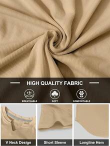 PLEPAN - Camisetas para hombre, manga corta, cuello en V, ajuste muscular, gimnasio, entrenamiento, atletismo, fresco, limpio, clásica, camisetas - Marrón - Ver 6