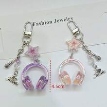1pc Unisex Ombre Music Note Keychain Earphone Phone Strap Versatile CCD Card Holder Student Backpack Pendant Music Festival Gift Keychain For Bag Car Accessories For Women - Multicolor - View 2