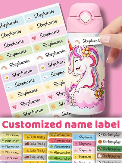 60pcs/ 120pcs/ 180pcs/ 240pcs Custom Name Sticker, Cartoon Small Fresh Cute Waterproof Modern School Supplies Label, Back To School, School Supplies, Paper Name, Category Sticker, Number Category, Customized Waterproof Name Labels For School Supplies, Personalized Stickers For Water Bottles, Lunch Boxes, And Personal Items, Warm Ambience, Autumn Home Refresh, Xmas Decoration,Home Harmony,Chic Design