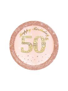 10 件女士 50 岁生日装饰玫瑰金 50 岁纸盘杯子餐巾餐具玫瑰金装饰品女士母亲 50 岁生日派对用品 - 彩色 - 查看 12