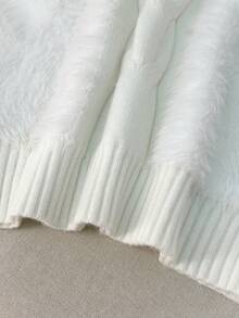 Women's V-Neck Soft Faux Mink Knitted Sweater, Casual Wear For Office And Home