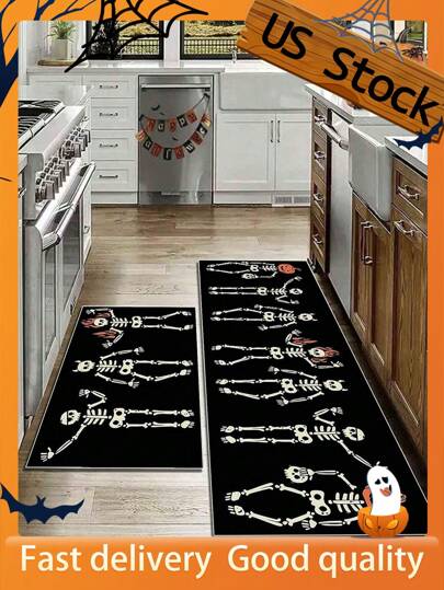 1 Stück Halloween Stil Küchenmatte, weiches & bequemes Design, weich, hautfreundlich, leicht zu reinigen, Totenkopf Muster super cool, Küchenteppich, Küchenmatte, Küchen-Läufer, Fußmatte, kleiner Teppich, Teppich, Läufer, Bodenbelag, Heimdekoration, Bereichsteppich, Outdoor-Matte, Heimdekoration, Bereichsteppich, Schlafzimmerteppich, waschbarer Teppich