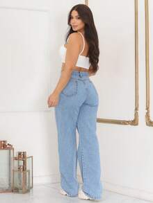 Women's Jeans - 淺色水洗藍 - 查看 7
