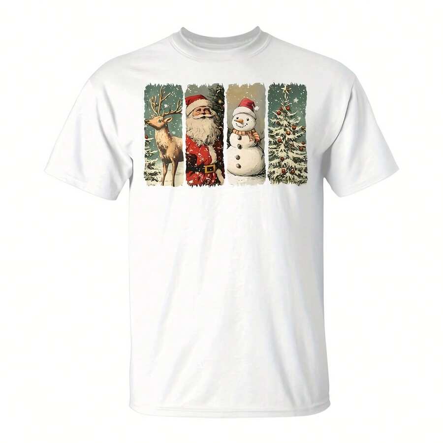 Vintage Santa Snowman Reindeer Retro 1950S Cistmas Tree T-Shirt45001220g Cream-Colored Cotton T-Shirt, Thick And Ft, With Warm Hues Like Freshly Baked Ke. The Loose And Comfortable Tailoring Is Convenient To Move Freely In The Kitchen. Printed On The Chest Of A Like Kitchen Scene Illustration Flour Bags, Egg Beaters, Rolling Pins And A Plate Of Cookies To Be Baked, Simple Lines, Color Healing. This T-Shirt Is Dedited To All Those Who Love To Create Happiness With Dessert, Suitable For Rainy Afternoon, Accompanied By The Aroma Of Oven, Enjoy The Quiet And Satisfaction Of Homemade Food.