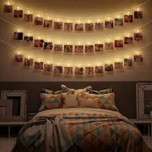 1 pieza Luces de cuerda con pinzas para fotos con pilas, luces de hadas LED de 10/20 clips, luces de cuerda LED de 1,5 m/3 m para colgar tarjetas de fotos en las paredes del dormitorio para decoraciones navideñas, de jardín, de Acción de Gracias, de boda, fiestas y decoración del hogar