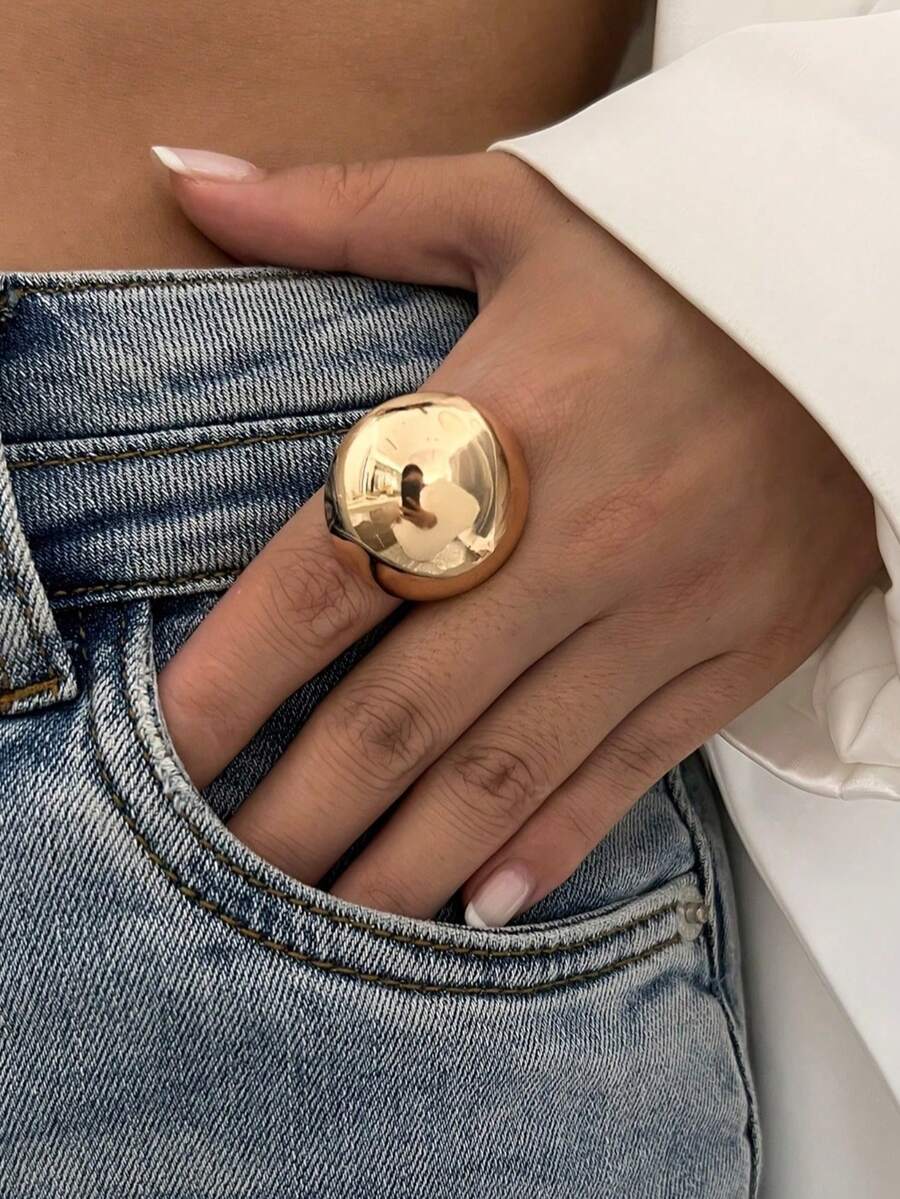 Elegant And Chic Women's Adjustable Open Ring - Sleek And Simple Design, Glossy Surface, Zinc Alloy, Suitable For Daily Wear, Wedding Scenes And Parties - 金色 - 查看 1