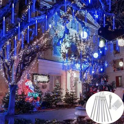 8 pezzi Luci a LED a forma di pioggia di meteoriti alimentate a batteria, 30cm, luci da fata per camera da letto, decorazioni natalizie, decorazioni per la casa, illuminazione per festival, decorazioni per feste di matrimonio, decorazioni natalizie, decorazioni per la stanza invernale