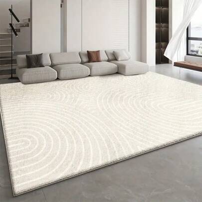 1 Stück moderner minimalistischer Stil Teppich, cremefarbener einfarbiger gestreifter Plüschteppich, verdickter Teppich, weicher Teppich, Herbst/Winter Teppich, Dekorationsteppich, Wohnzimmerteppich, Schlafzimmerteppich, Heimdekoration, Outdoor-Teppich, Badvorleger, Fußmatte, Teppich, waschbarer Teppich