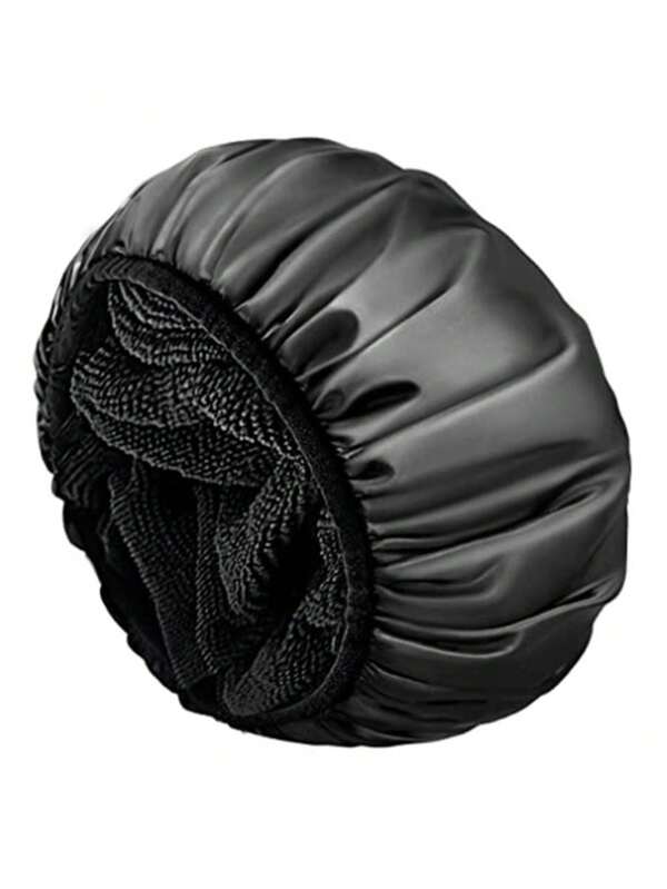 1pc Reusable Women's Shower Cap, Triple-Layer Waterproof Bathing Cap With Plush Lining, Suitable For Long Hair (Black),Back To School,Travel Holiday Essentials,Hair Accessories For Women