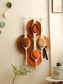 1pc Macrame Hat Hanger Handmade, Macrame Hat Hangers For Wall, Boho Hat Rack Rope Wall Bohemian Hanging Hat Organizer Storage Decorative Cap Holder For Wide Brim Hats, Hat Organizer For Living Bedroom Decor, Hand Weaving Boho Hat Organizer Women Hat Rack With Decorative Tassels Modern Boho Hat Hanger For Wide Brim And Fedoras Sun Hat Cowboy