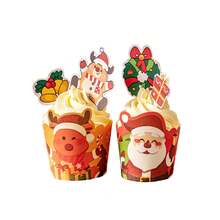 10pcs/20pcs,Christmas Cupcake Boxes, Muffin Cups, Cartoon Christmas Cupcake Decorations Christmas Christmas Decorations Christmas Pajamas Christmas Gifts Christmas Decor