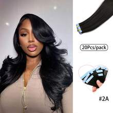 20 piezas Extensiones de cabello con cinta para mujeres, extensiones de cabello sintético Kanekalon de 24 pulgadas, disponibles en dos estilos: cabello ondulado y cabello liso, con tratamiento de rizado previo, elegantes extensiones de cabello ondulado y rizado con cinta, no se destiñen, sin costuras e invisibles para todo tipo de cabello 20 piezas/paquete 70g