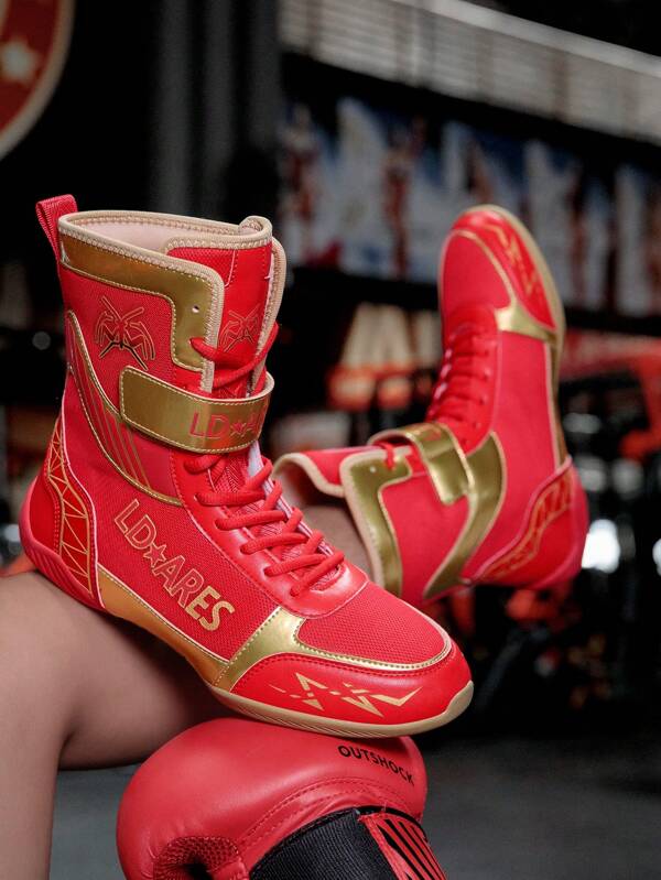 TACHUAN Men's High-Top Professional Boxing Shoes, Wrestling Training Boots, Muay Thai Kickboxing Shoes, Fitness Martial Arts Sneakers