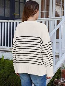 Women's Oversized Sweaters Fuzzy Chunky Warm Pullover Sweater/Vacation Outfits Women/Valentine Outfits For Women - Stripes White - 查看 4