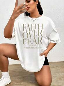 Oversized Style For Women, Faith Over Fear Christian T-Shirt, Christian Gift, Faith T-Shirt Tee, Oversize Type Shirt For Women, Perfect For Holiday Parties Or Gift Giving, Soft And Comfortable Cotton T-Shirt - trắng - Xem 3