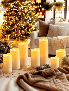 4/12/24pcs Waterproof LED Candle Lights With Remote Control And Timer, Outdoor Flickering Flameless Candles, Battery Operated Pillar Candles For Home Decor, Holiday Party, Mother's Day, Christmas, Realistic Candle Lights, Valentine's Day, Gifts, LED Candles, Fake Candle Lights, Tabletop Center Decor, Wedding Decoration - 米色 - 查看 3