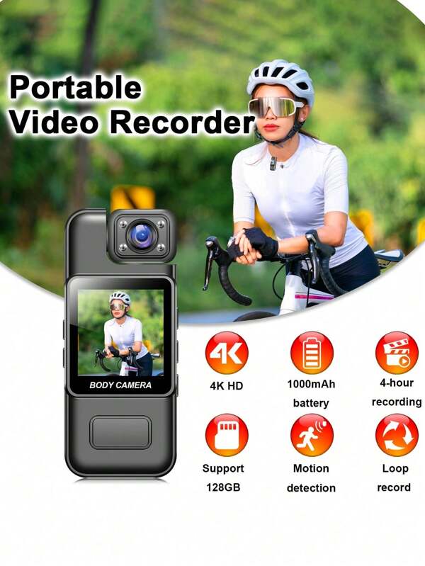 Cámara deportiva de 1080P con audio, lente giratorio a 180°, visión nocturna, mini cámara para ciclismo, senderismo y viajes