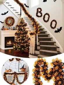 2pcs Halloween Holiday Metal Decorative Garland, Plastic Pumpkin Indoor Party Decoration, Wire Metal Garland Twisted Mixed Color Pumpkin Flashing Holiday Hanging Garland 78.74 Inches Long, Indoor Halloween Wire Metal Garland And Pumpkin Orange Decoration Hung On The Home Window Door Wall Party - Multicolor - View 2