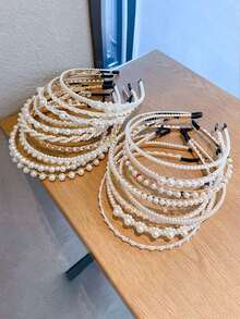 5 件简约珍珠发带，甜美仿珍珠头带，优雅百搭，仙女般的魅力，高冠头饰的压脸发饰 - 彩色 - 查看 4