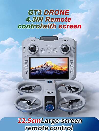 2025 New GT3 Drone With 4.5" Display Remote Controller | ESC & 180° HD Dual Cameras, Supports Optical Flow Hovering And Smart Obstacle Avoidance - Easy For Beginners, Portable & User-Friendly | Multiple Battery Options - Travel Essential, Perfect Indoor/Outdoor RC Airplane Toy | Quadcopter Drone, Ideal Gift For Birthday, Christmas And Halloween