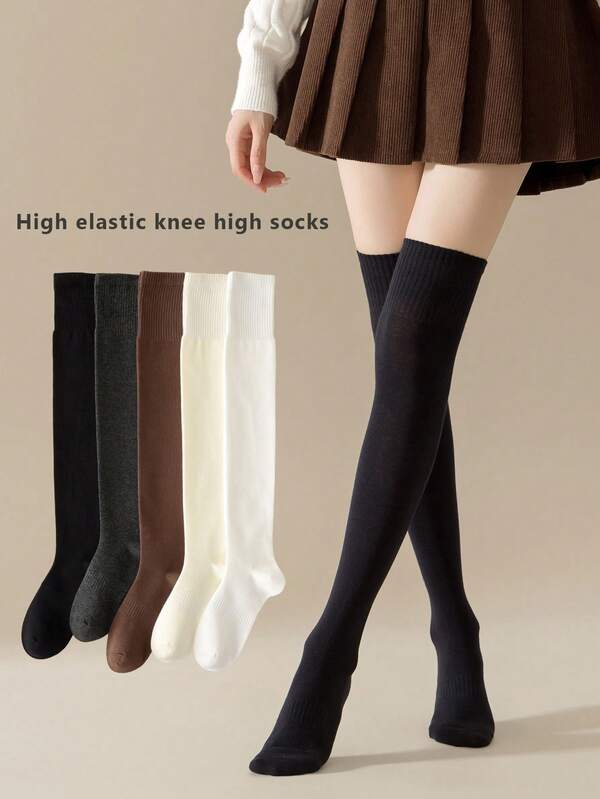 1 Paio di Calze Sopra Il Ginocchio da Donna per Autunno, Calze Aderenti Alte Sopra La Coscia di Colore Unito Antiscivolo
