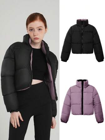 Teen Girl Reversible Long Sleeve Short Lightweight Down Jacket, Suitable For Christmas Party, Winter
