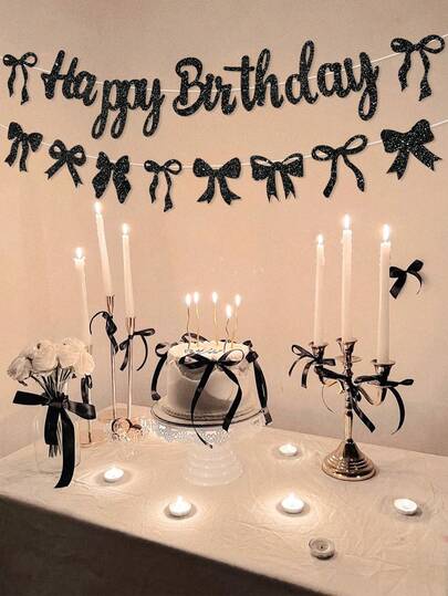 1 Set Pancarta con lazo negro brillante "Feliz Cumpleaños", decoración de fondo para fiesta de niñas, pancarta de corona de lazo de cumpleaños, decoración de lazo brillante rosa "Feliz Cumpleaños", suministros para fiesta de cumpleaños rosa, pancarta para fiesta de 1er cumpleaños, decoración para fiesta de despedida de soltera, decoración para el hogar, dormitorio, sala de estar, boda, al aire libre