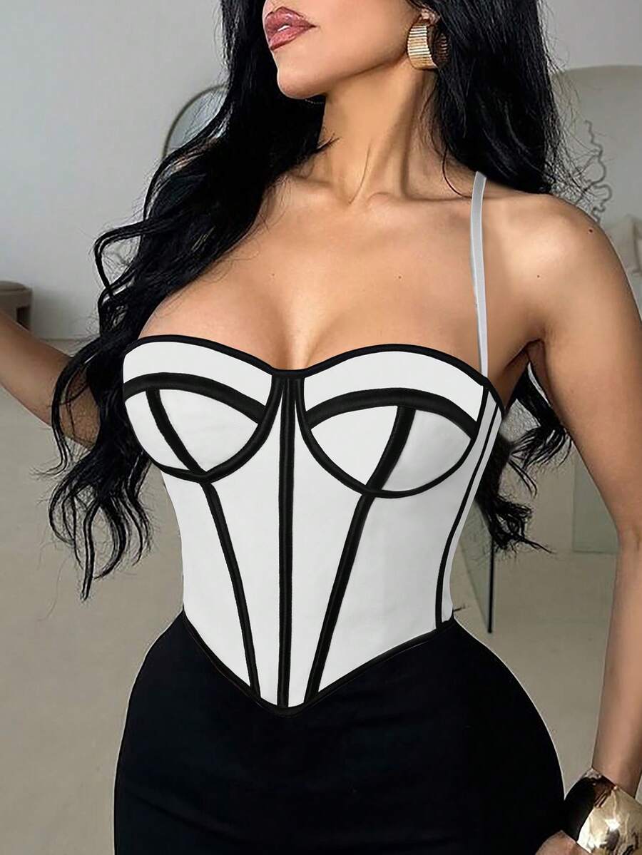 Apperloth A Y2K Sexy Corset Boned Tops For Women Mesh Grommet Eyelet Lace Up Back Backless Adjustable Straps Overbust Bustier Shapewear Crop Cami Tank Top Rave Festival Going Out Outfits Christmas Clothes Halloween Costumes - 彩色 - 查看 1