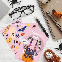12pcs/Set Pink Halloween Greeting Cards - Handwritten Single-Sided Paper Postcards, Party Invitations, Decorations With Elements Like Ghosts, Pumpkins, Spiders, Bats, Castles, Black Cats, Tombstones, Suitable For Halloween Decoration, Theme Party Invitations, Halloween Decor, Fall, Room Decor, Fall Home Decor, Halloween Decorations